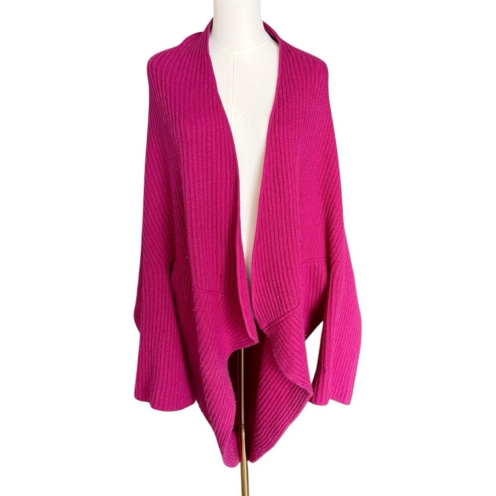 Agnona White Cashmere Open Front Fushia Pink Cardigan Wide Sleeve Flowy M
